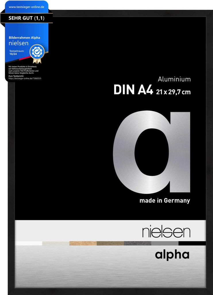 nielsen Aluminium Bilderrahmen Alpha, 21x29,7 cm (A4), Eloxal Schwarz Matt