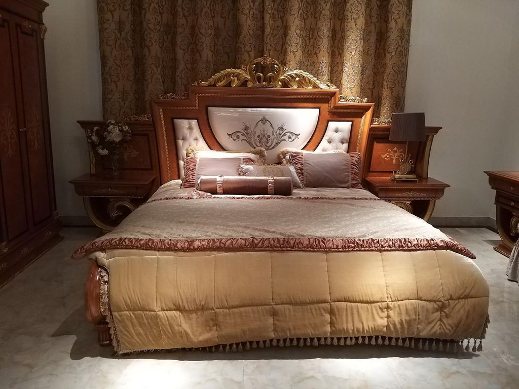 Schlafzimmer Set Bett + 2x Nachttische 3tlg. Italienische Möbel Barock Rokoko