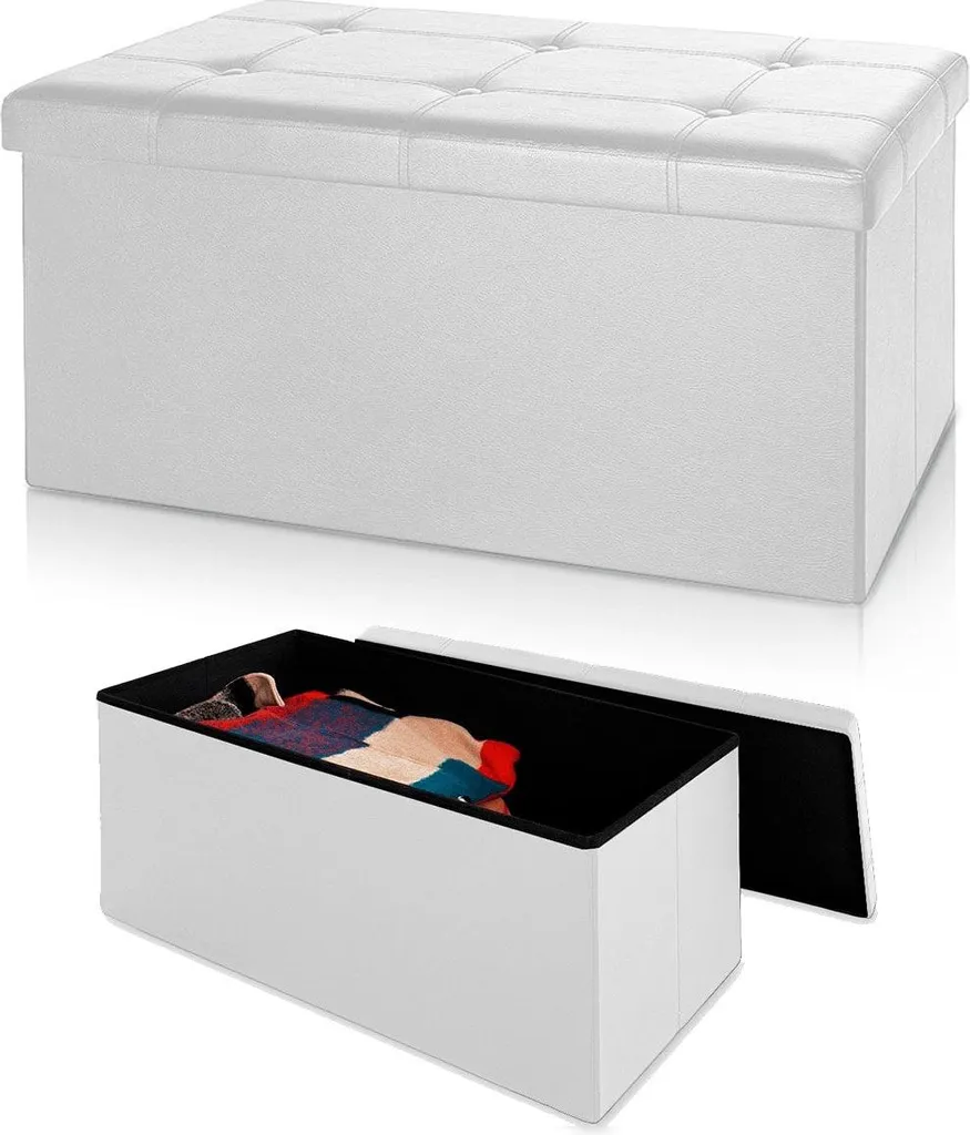 Banc de rangement en MDF blanc 80 x 40 x 40 cm pliable pour salon - 6