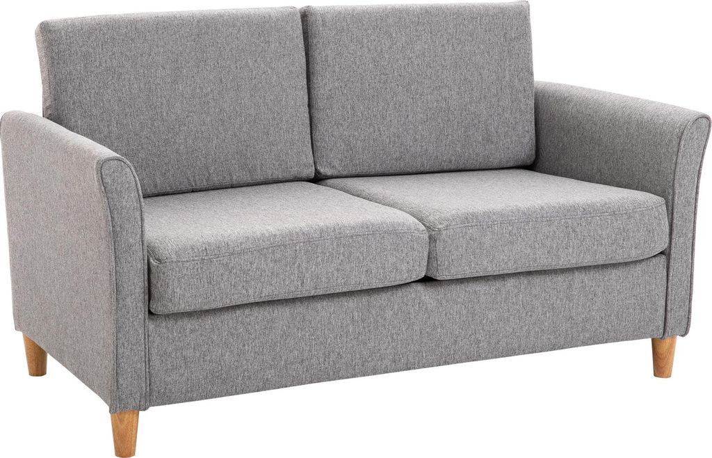 HOMCOM Zweisitzer Sofa | Abnehmbare Kissen | Leinen, Schaumstoff, Kautschukholz | Hellgrau | 141 x 70 x 78 cm