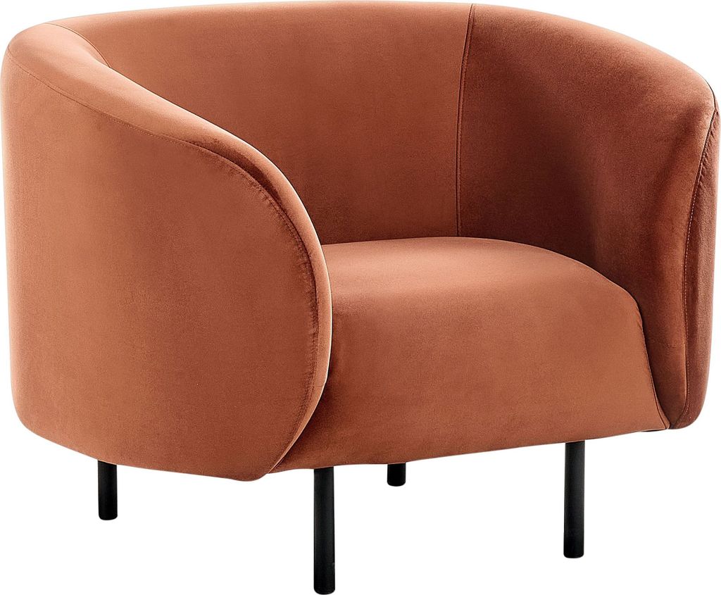 BELIANI Sessel Orange Samtstoff mit Armlehnen Metallgestell in Schwarz Glamouröser Edler Stil Cocktailsessel Wohnzimmer Salon Esszimmer Flur