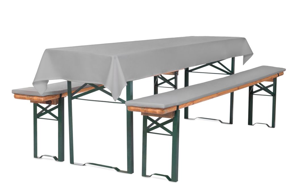 TexDeko Bierbankauflage gepolstert 220x25x4cm XL waschbar mit Reißverschluss 3TLG Set Blickdicht Tischdecke 250x100cm (universal) Grau