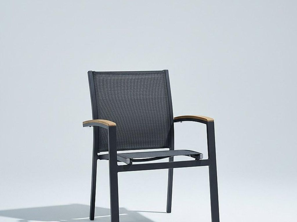 Set aus 2 Gartenstühlen aus Aluminium und Textilene – Farbe Anthrazit, Armlehnen aus Akazienholz – TAIPIVAI