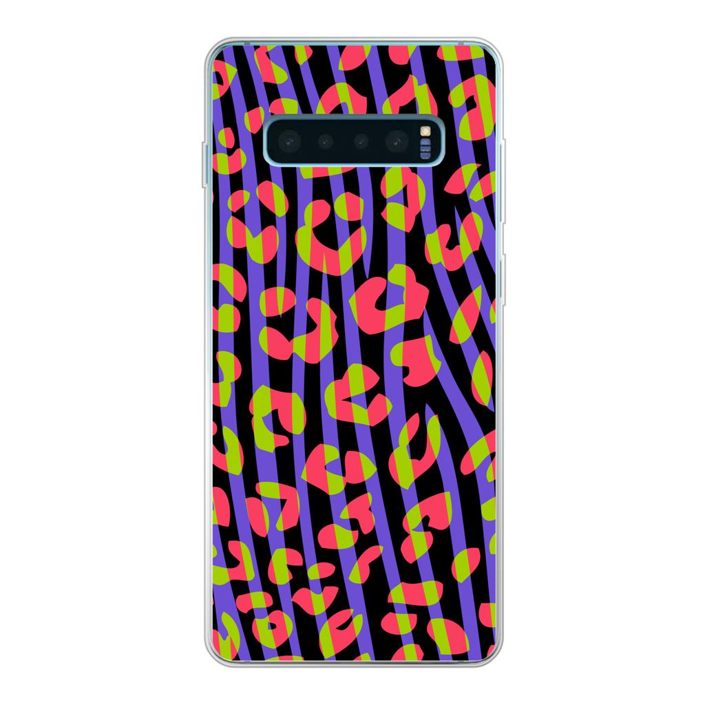 MuchoWow Handyhülle Schutzhülle Hülle für Samsung Galaxy S10 Plus Pantherdruck - Zebra - Neon Silikon Softcase Handy Hülle - Schutzhülle