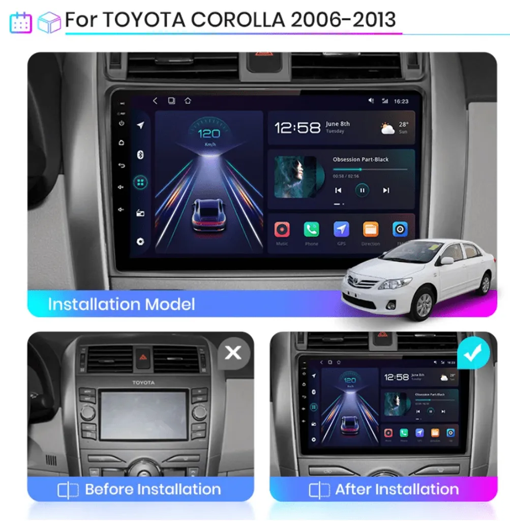 Autoradio Toyota Corolla E140 E150 Android : GPS et Bluetooth Sans Fil - 3