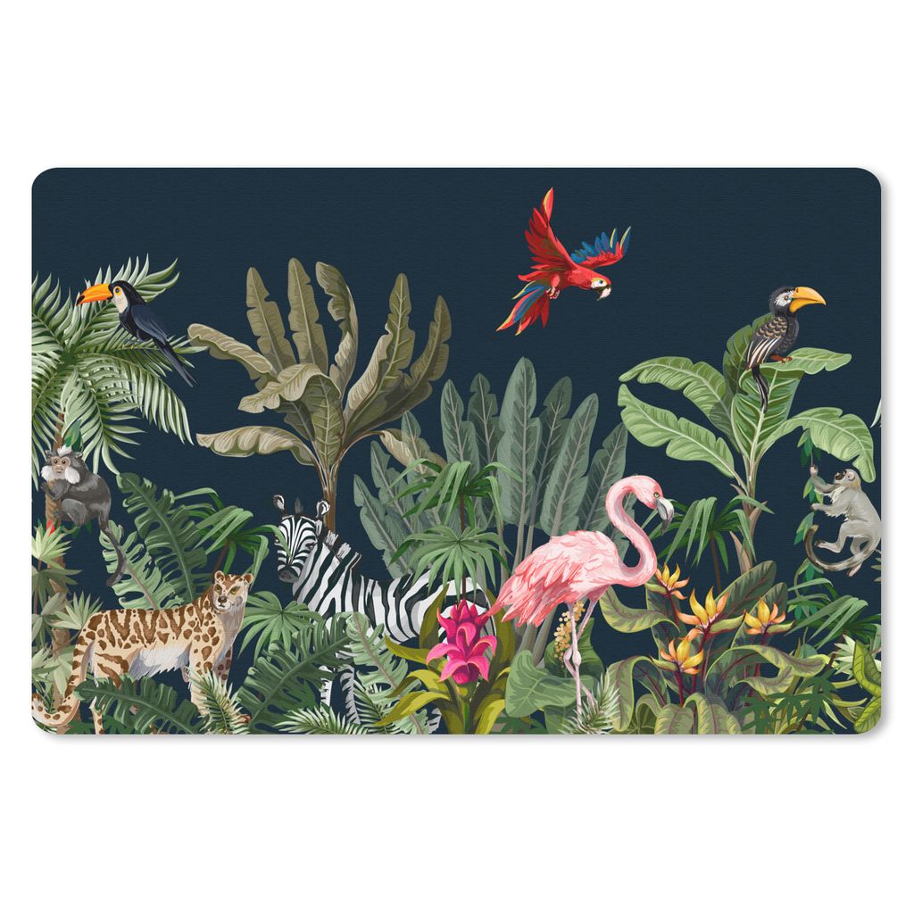 MuchoWow Schreibtischunterlage Dschungel - Pflanzen - Tiere - Kinder - Flamingo - Zebra 60x40 cm - XXL Mauspad - Großes Mauspad