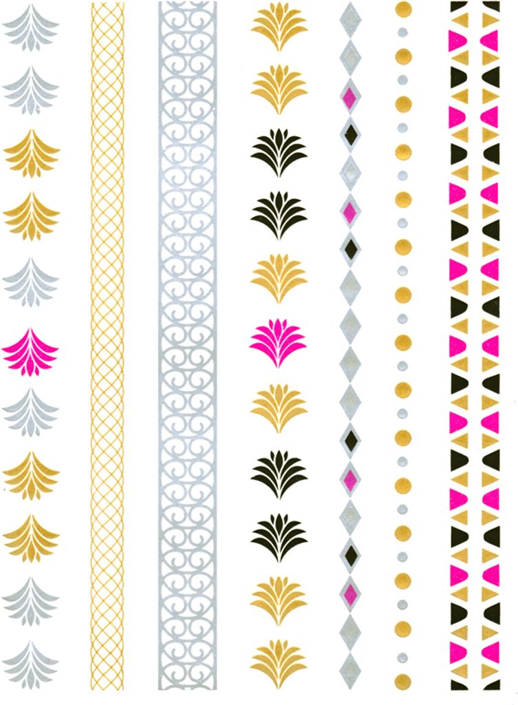 Flash Tattoo Metallic Temporary Einmal Klebe Tattoo Gold Blumen Armband Kette gold-silber-schwarz-pink