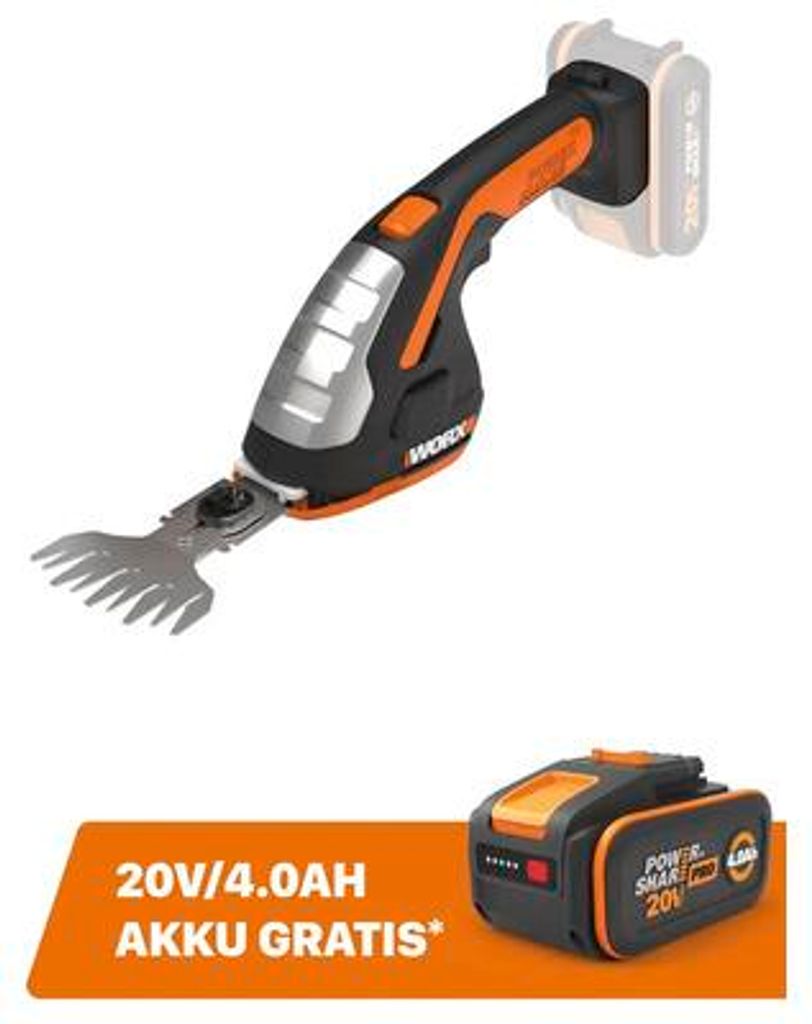 Akku-Gras- und Strauchschere WORX 20V 12cm/20cm WG801E.9 + Produktbild 