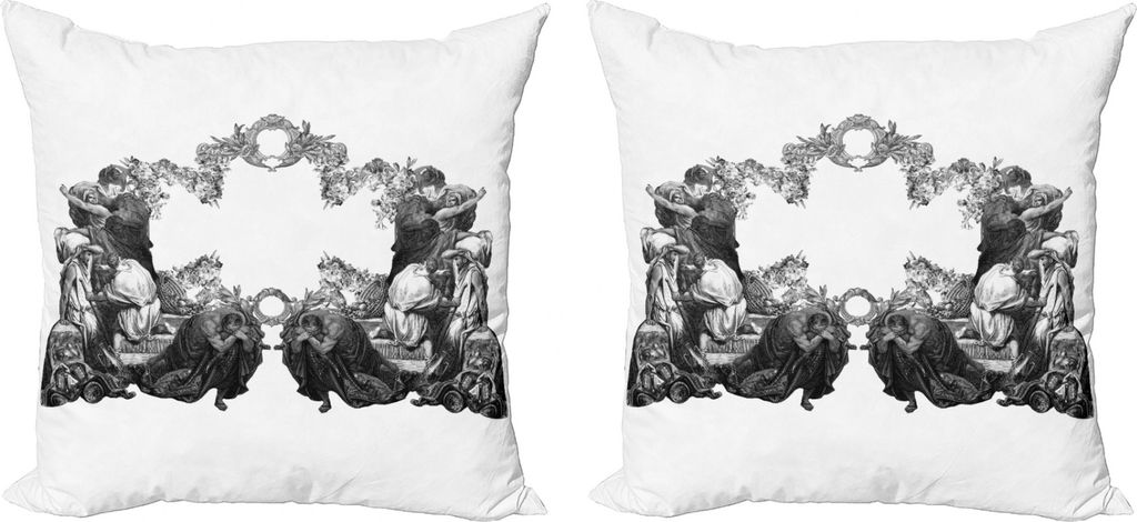 ABAKUHAUS viktorianisch Kissenbezug Set (2Stück), Antike Blumenbogen, doppelseitiges Digitaldruckdekor mit Reißverschluss, 50 cm, Schwarz-Weiss