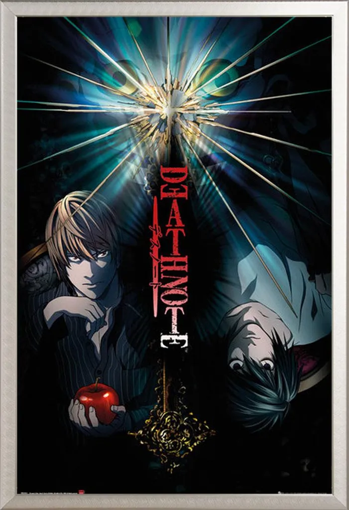 Décoration Murale Death Note Poster Duo et Cadre Argenté Prêt à Poser
