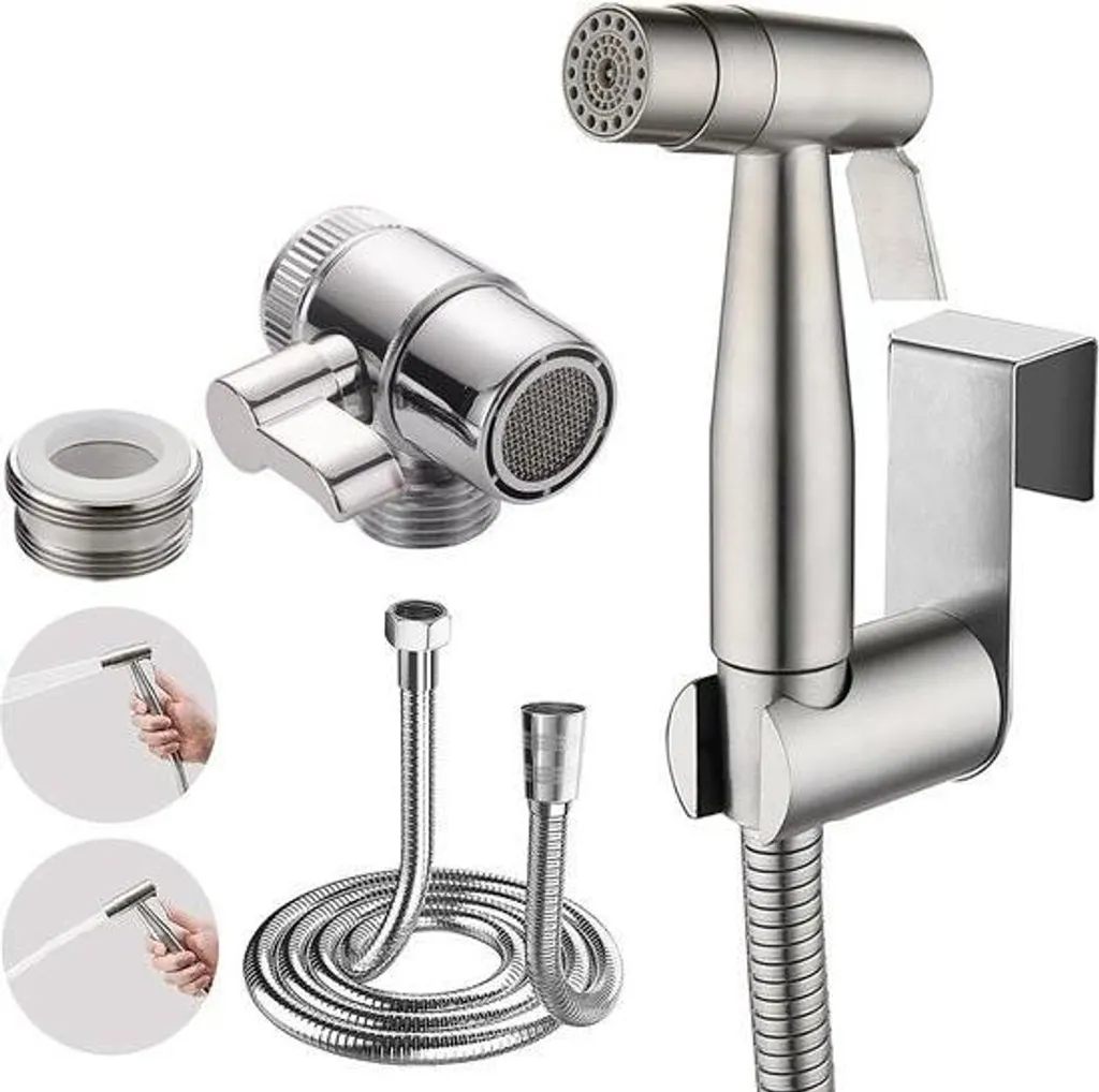 Kit douchette de toilette inox Allecto Plus avec robinet et flexible 1,5m
