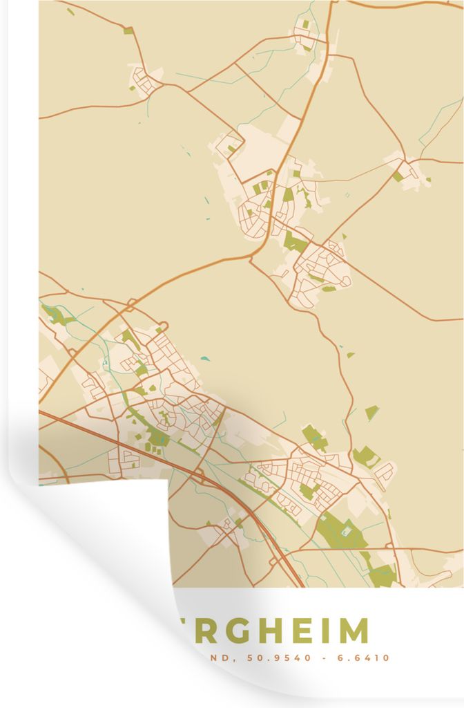 MuchoWow Wandtattoo Wandsticker Wandaufkleber Karte - Jahrgang - Bergheim - Stadtplan 20x30 cm Selbstklebend und Repositionierbar - Sticker - Dek...