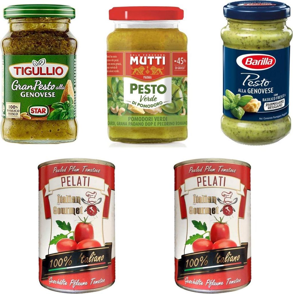 Testpaket Italian pesto Mutti Star Barilla + Italian Gourmet 100% italienische geschälte Tomaten dosen 2x 400g