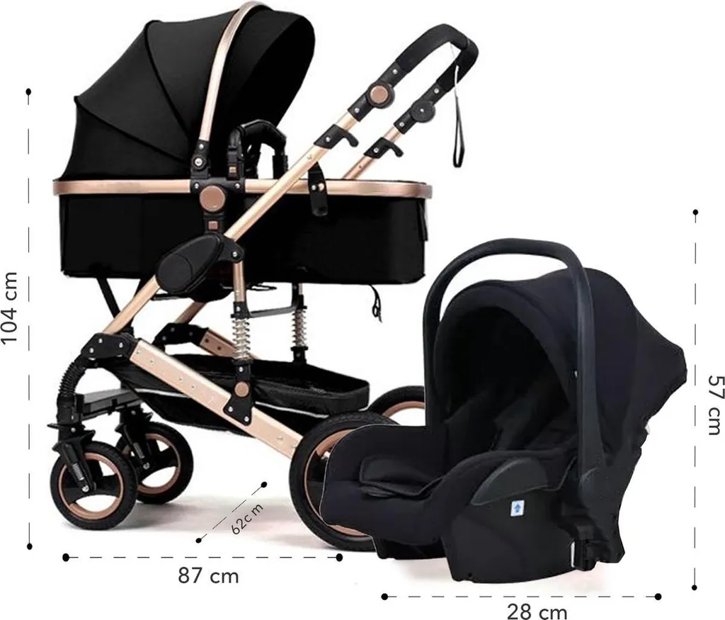 Poussette 3 en 1 compacte et pliable - Solution complète dès naissance