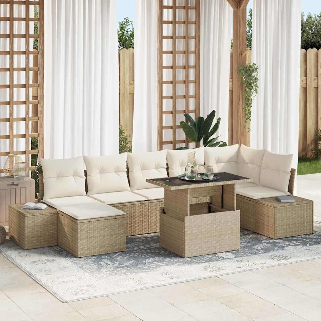 Maison Exclusive - Garten-Sofa-Set mit Speicher 8 pcs Beige Poly Rattan