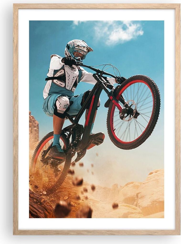 Gerahmtes Poster - Rahmen in heller Eiche - Fahrrad Sport Helm - 50x70 cm - Wand Bild - Wanddeko - Wandbilder - Wandposter - Bilderrahmen - Bilder ...