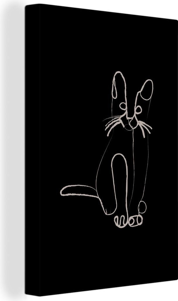 OneMillionCanvasses - Leinwandbilder - 90x140 cm, Katze - Haustier - Linienkunst, Wandbilder Kunstdruck Wanddekoration - Foto auf Leinwand - Gem...