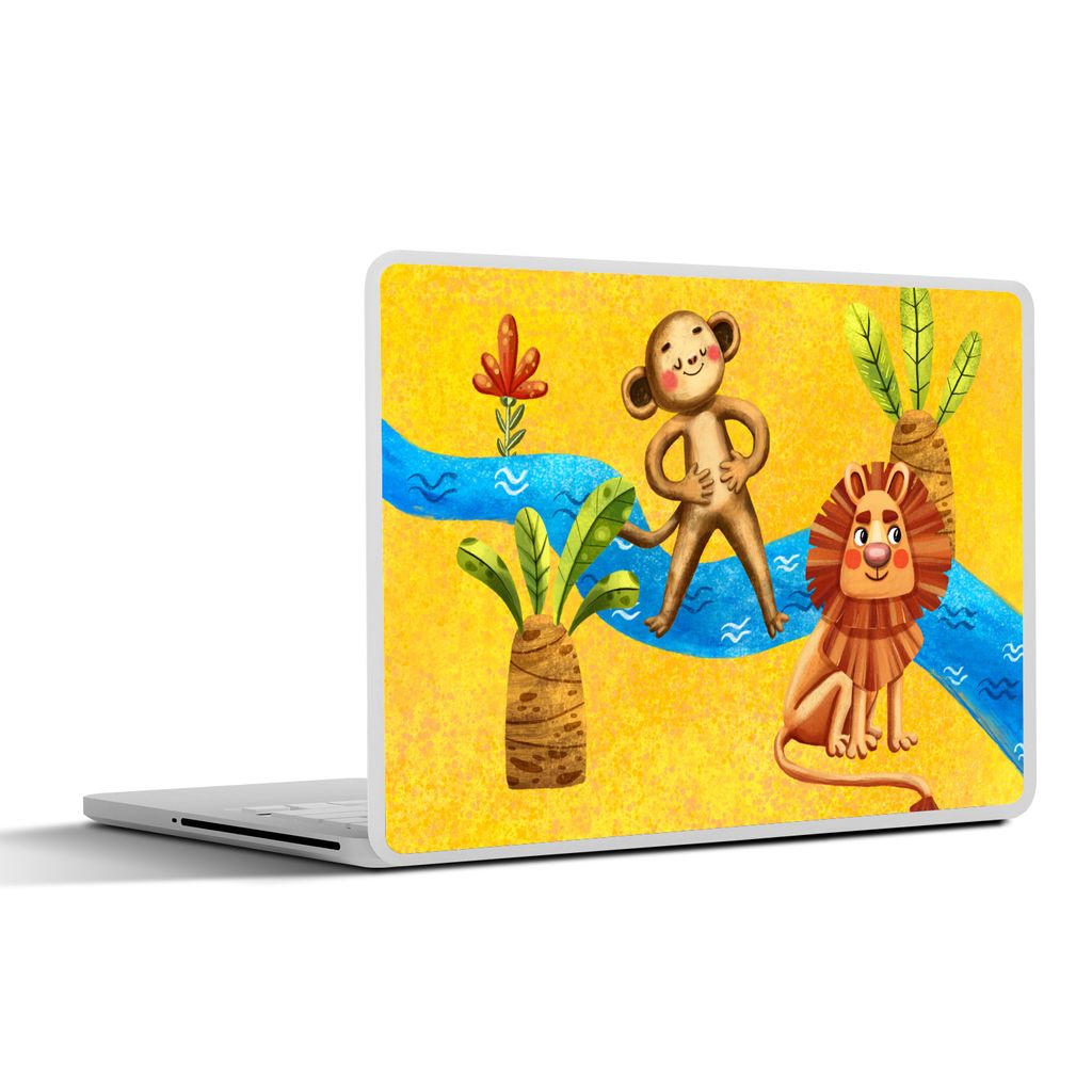 MuchoWow Laptop Aufkleber Sticker Cover Affe - Löwe - Dschungel - Wasser 36.5x27.5 cm - Laptop-Sticker