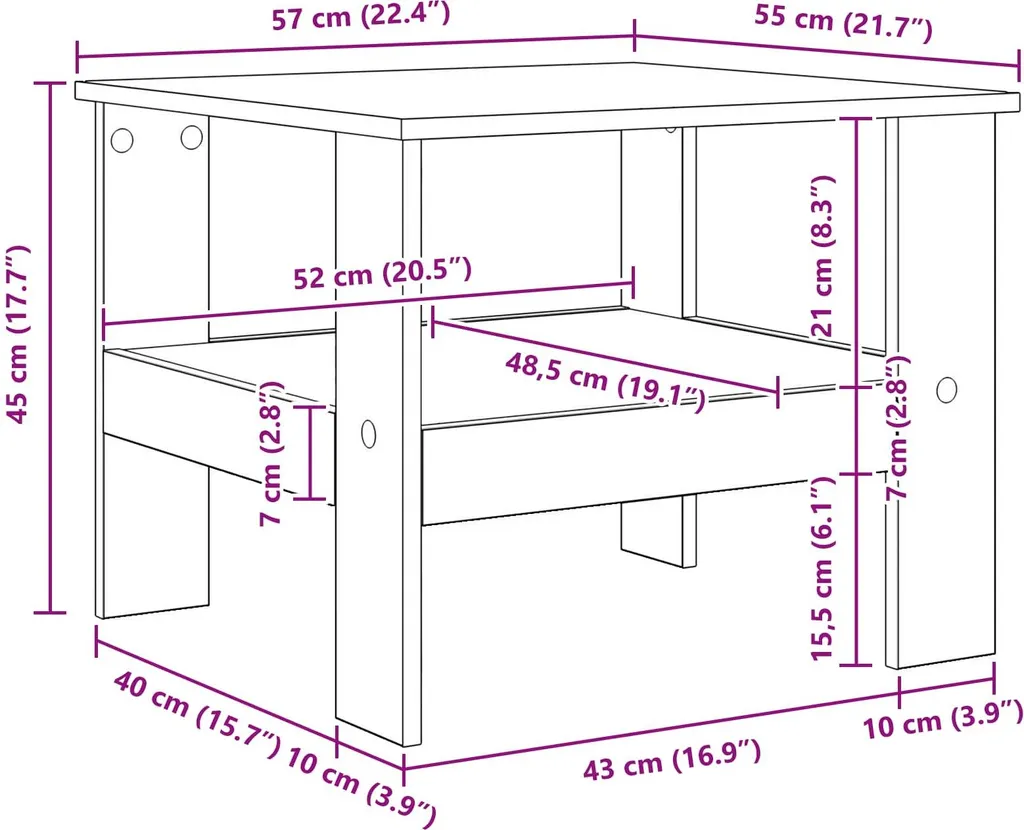 Offerta SYFAX™ Tavolino Salotto Legno Vecchio 57x55x45 cm - Qualità - 9