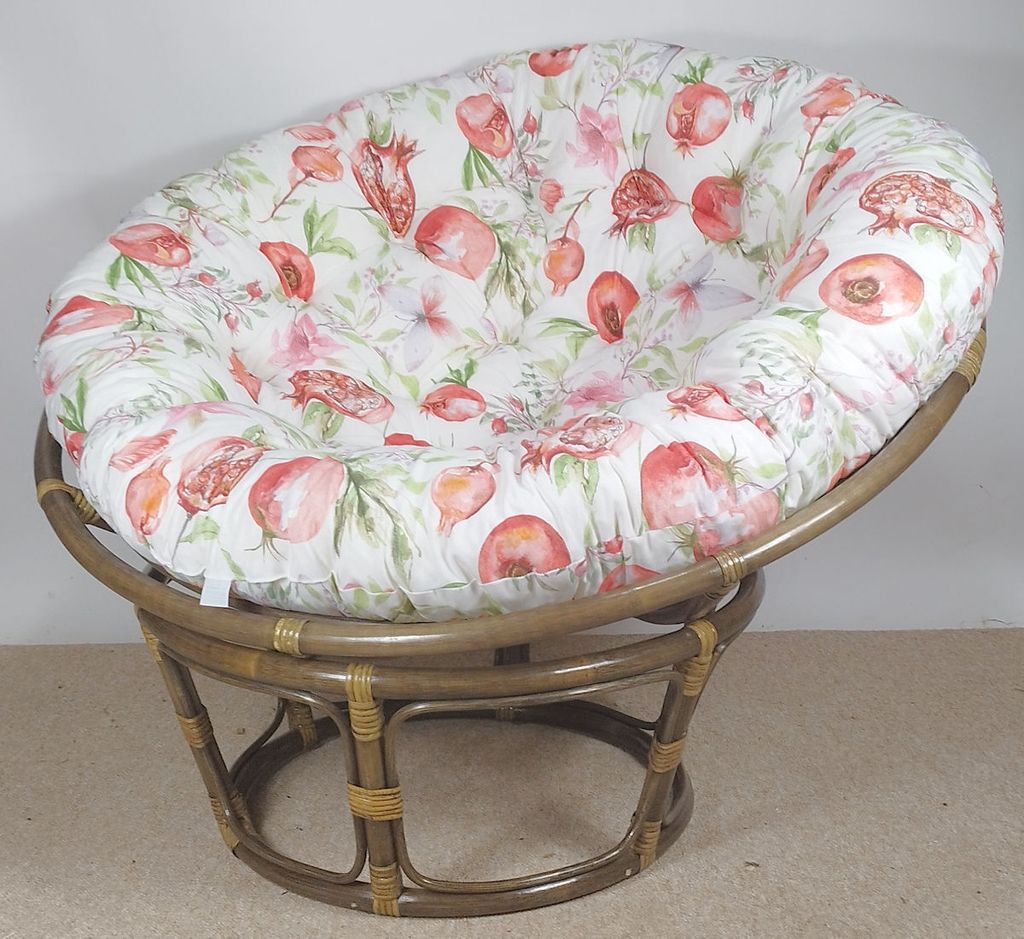 Rattani Rattanstuhl Rattan Papasan Sessel inkl. hochwertigen Polster, D 110 cm, darkbrown