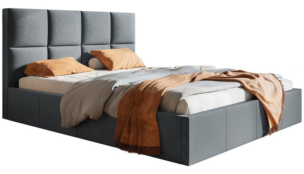 Polsterbett 180x200 mit Metall-Lattenrost Fado - Bettkasten, Samtstoff, Dunkelgrau