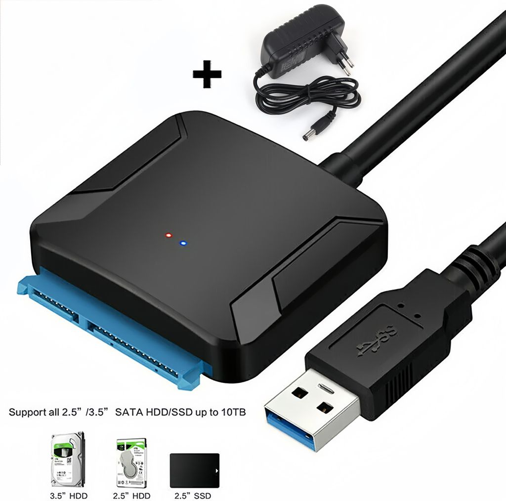 USB 3.0 SATA Adapter Externer Konverter Kabel für 2.5"/3.5" SATA HDD SSD Festplatten - Plug & Play Datenübertragung für Laptop Desktop