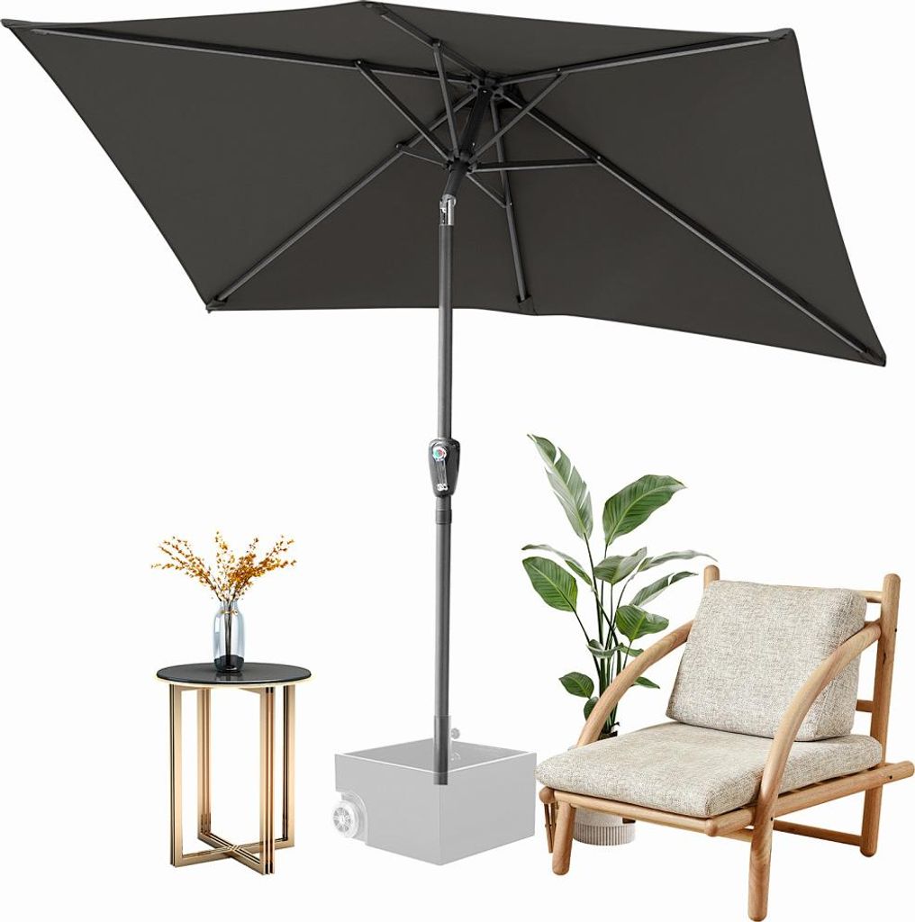 Faziango Sonnenschirm 140x210cm, Gartenschirm, knickbar, Schirmtuch mit PA-Beschichtung, UV-Schutz bis UPF 50+, ohne Ständer, Grau