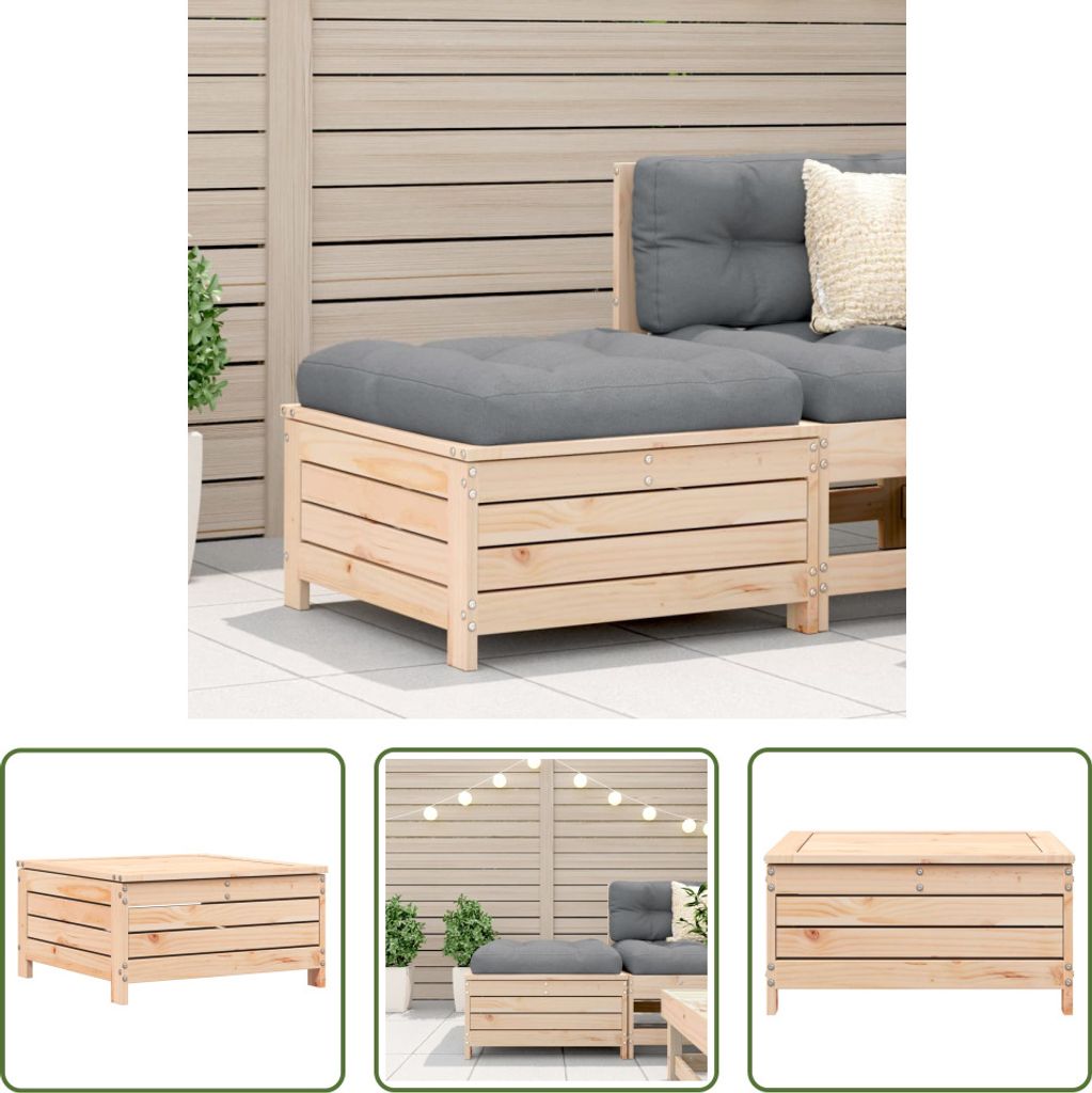 The Living Store Gartenhocker mit Kissen Massivholz Kiefer Produktbild 