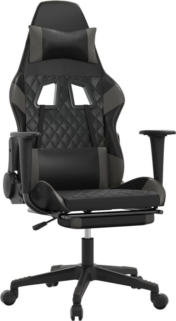 vidaXL Gaming-Stuhl mit Fußstütze Schwarz und Grau Kunstleder