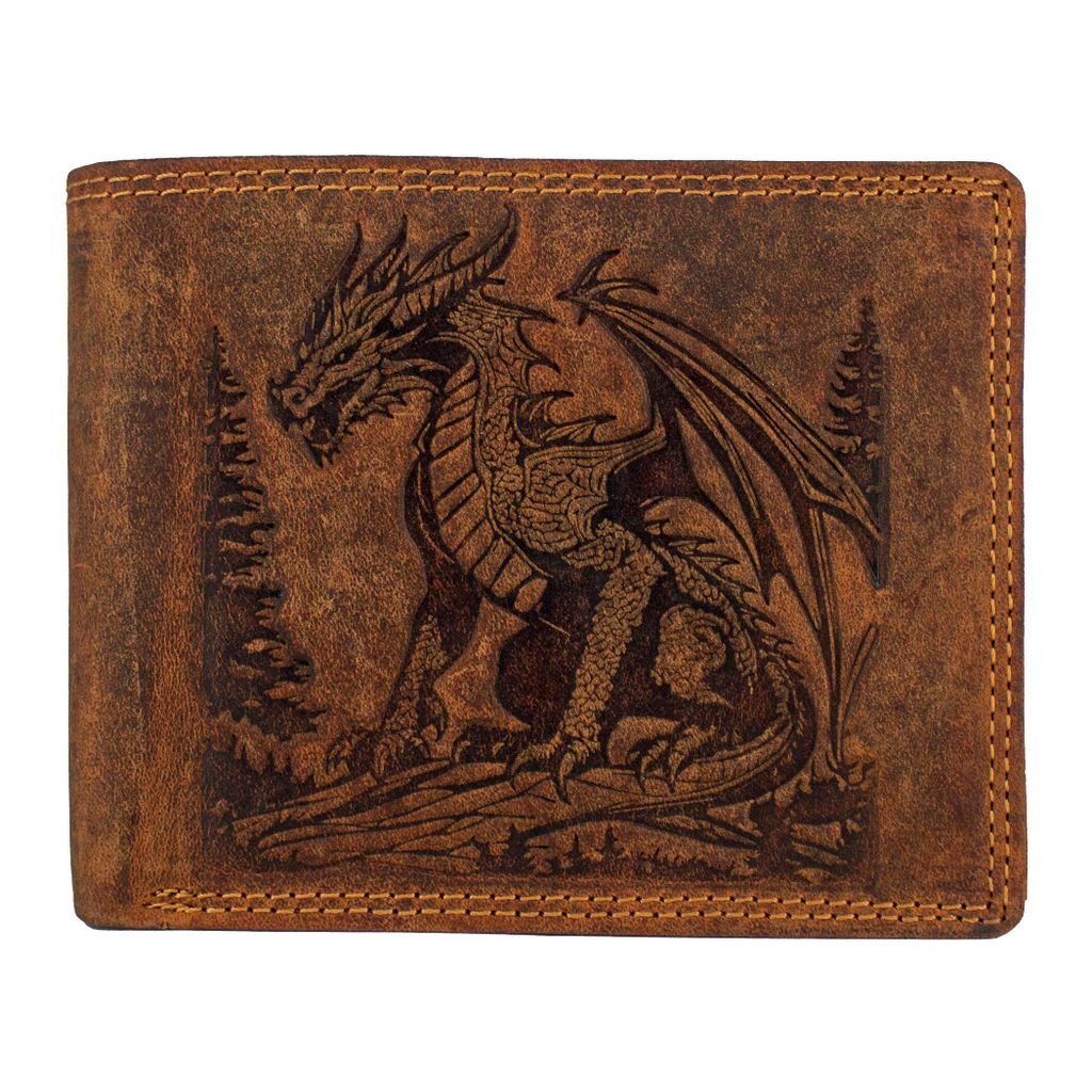 RFID Büffel Echt Leder Geldbörse Drachen Motiv Fantasy Produktbild 