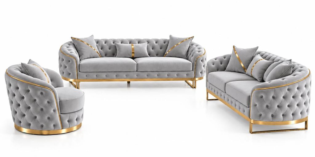Sofa -Set MIRA mit Knopfheftung in 5 edlen Farbvarianten Produktbild 