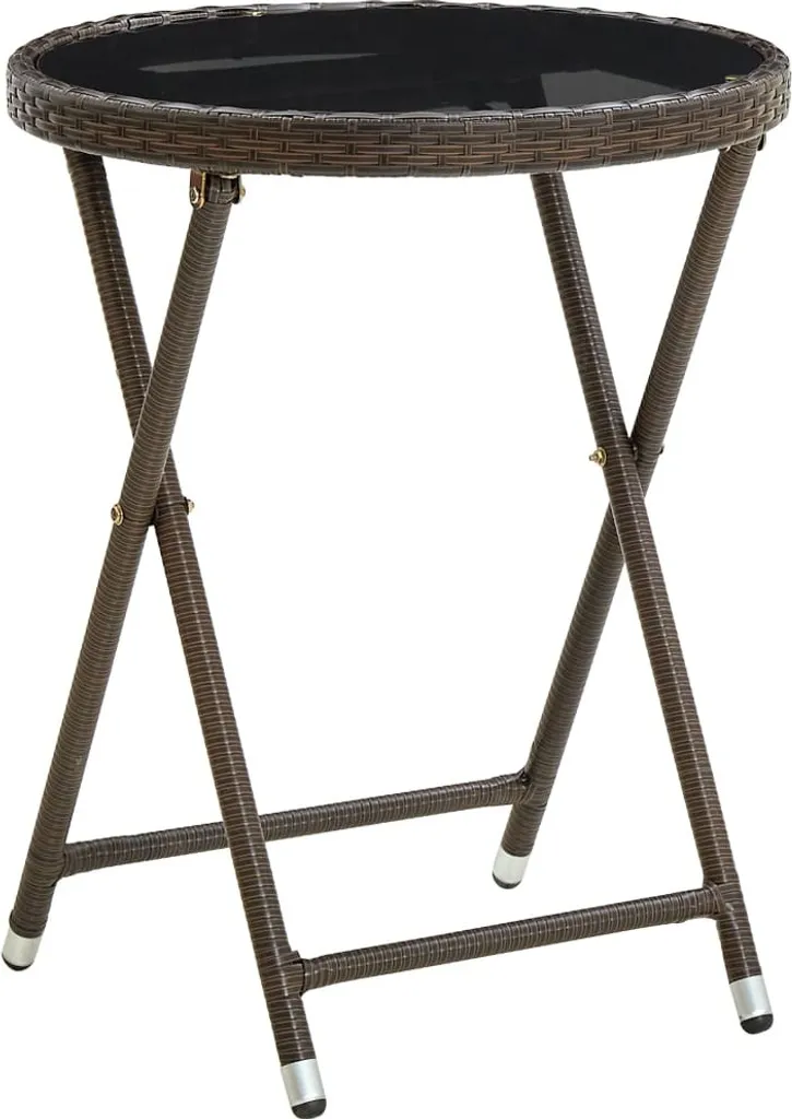 Tavolino da Giardino Marrone 60cm Poly Rattan e Vetro Best Möbel Cloris