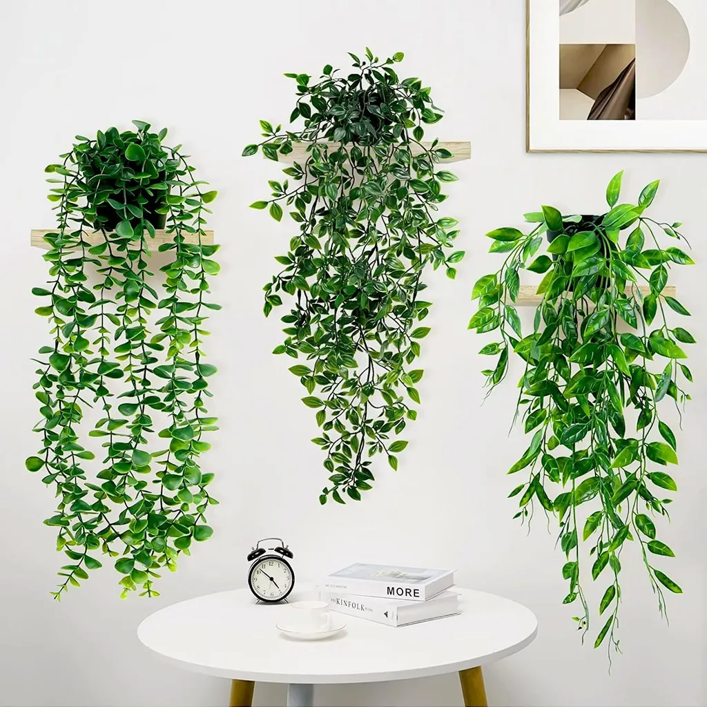 Eucalyptus artificiel tombant lot de 3 facile d'entretien long 65cm