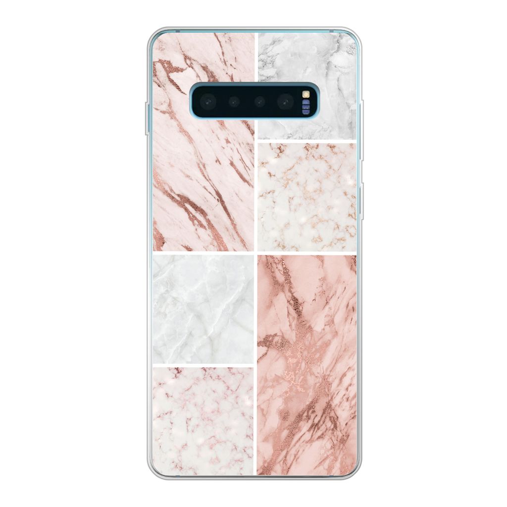 MuchoWow Handyhülle Schutzhülle Hülle für Samsung Galaxy S10 Lite Marmor - Weiß - Rosa Silikon Softcase Handy Hülle - Schutz