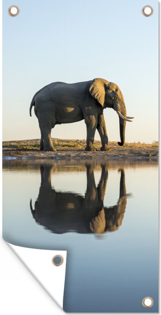 MuchoWow 40x80 cm Outdoor-Poster Gartendeko Sichtschutz Garten Poster für den Garten Elefant an einem See