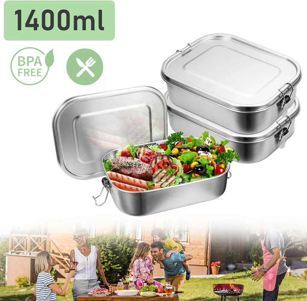 Fiqops Porta Pranzo Acciaio Inox per Bambini e Scuola - 1400ml Sicuro