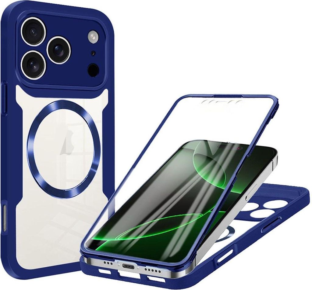 Für Apple iPhone 17 Pro Max MagSafe Ring Full Body 360 Grad Acryl TPU Hülle Blau