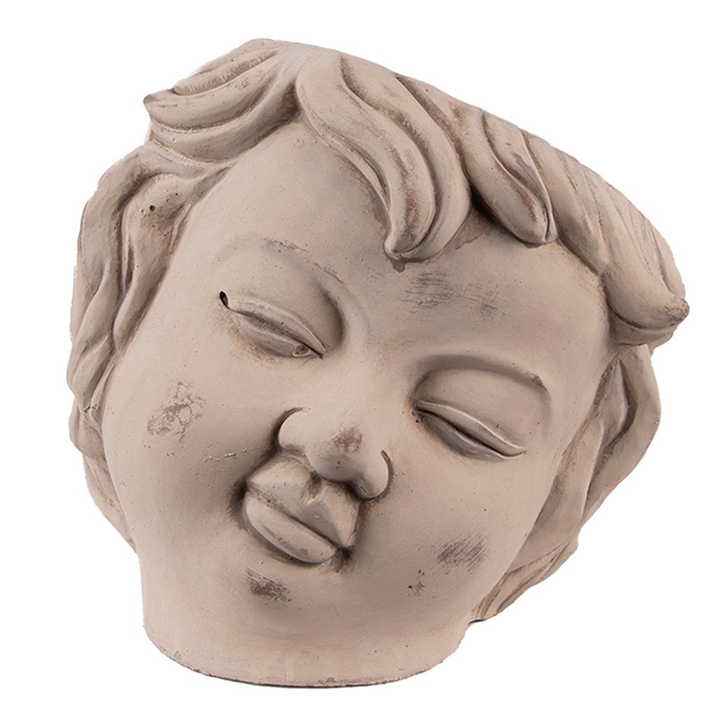 Clayre & Eef Blumentopf Kopf 23x26x22 cm Beige Grau Stein