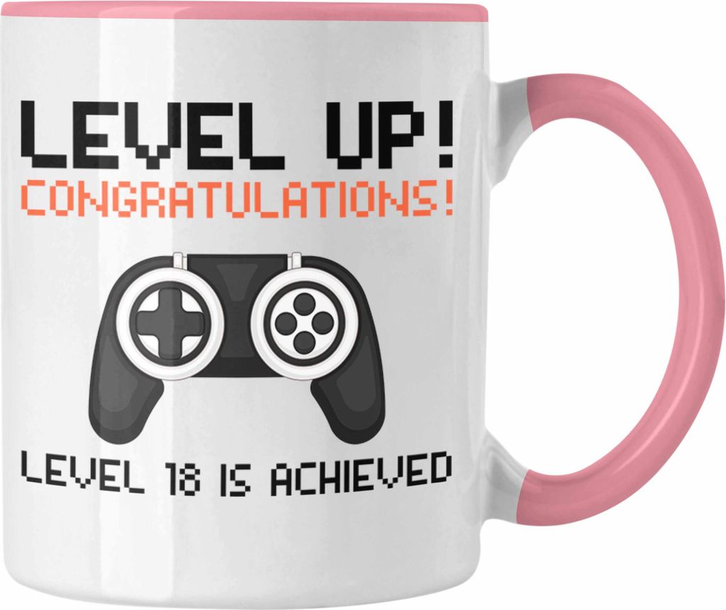 Trendation - 18. Geburtstag Tasse Jungen Jungs Geschenk 18er Geschenkidee 18 Sohn Gamer (Rosa)