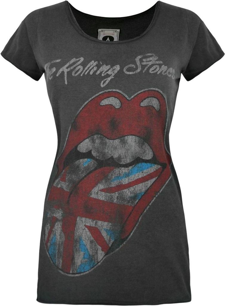 Amplified Damen The Rolling Stones T-Shirt mit Zunge im Union-Jack-Design NS4733 (XS) (Anthrazit)