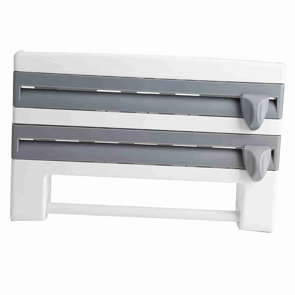 Portabottiglie da cucina, porta asciugamani di carta, utensili da cucina, pellicola trasparente, taglio, grigio - 3