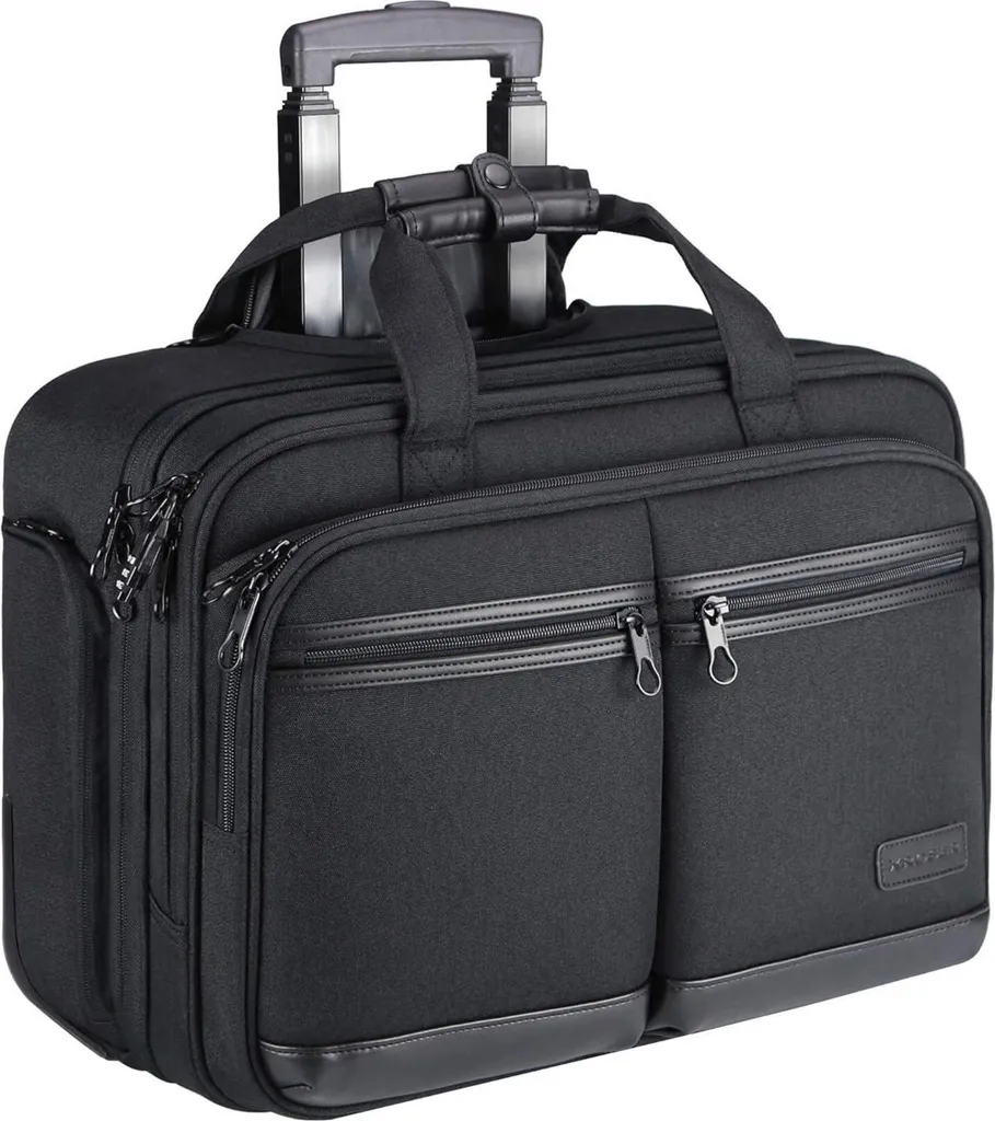 Business Trolley 17,3" Laptop Étanche avec Roulettes Silencieuses Noir