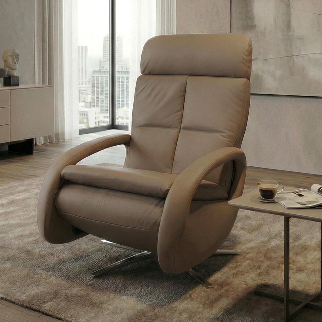Relaxsessel HWC-L11, TV-Sessel Liegesessel, Liegefunktion drehbar, elektrisch verstellbar Voll-Leder taupe