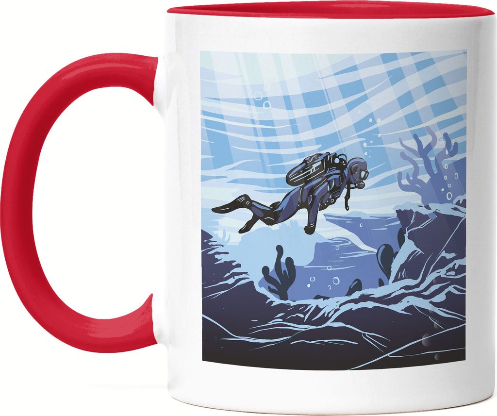 Taucher Tasse Rot Fische Meer Gewässer Wasser See Meer Ozean Schwimmen Sauerstoffflasche Neoprenanzug Taucherbrille