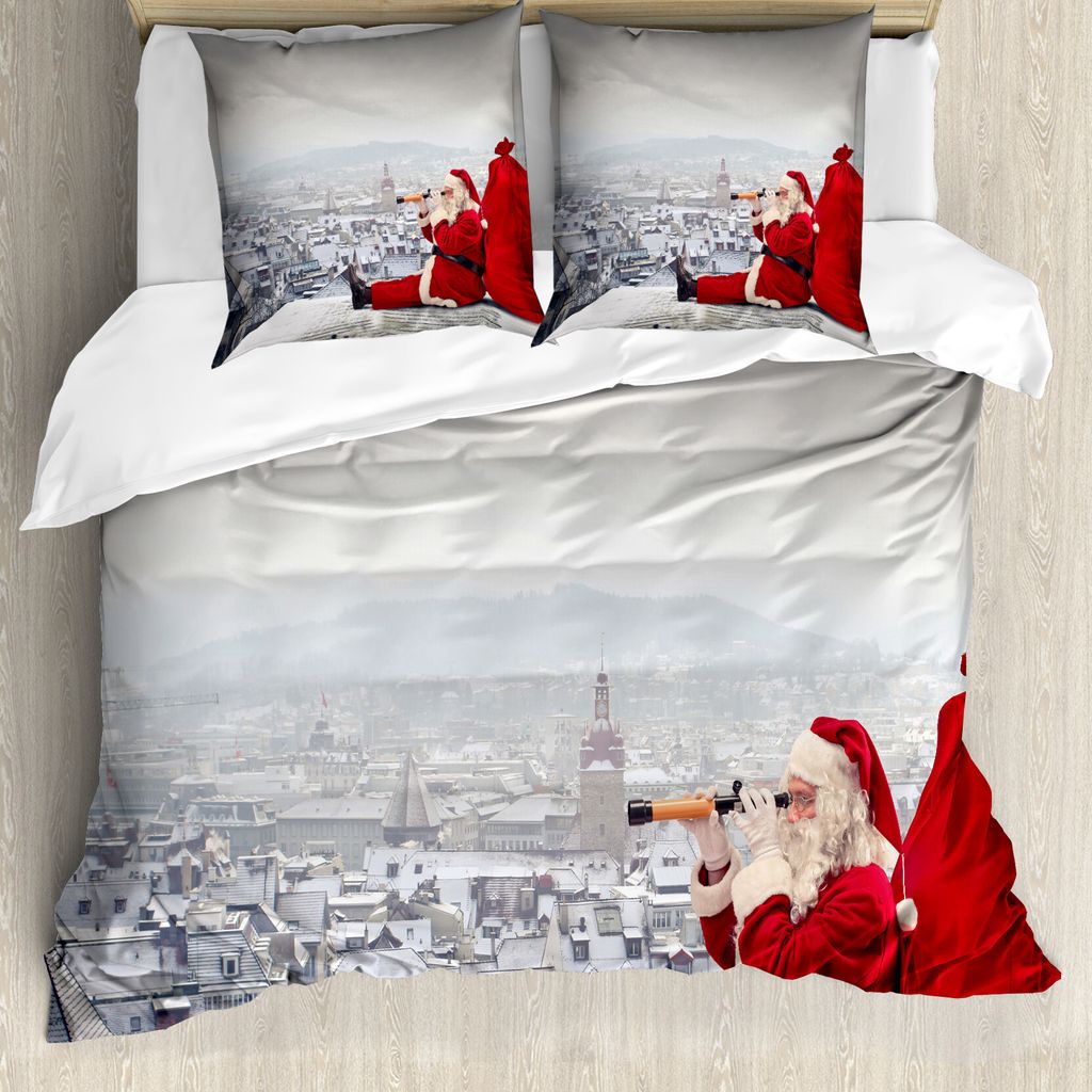 ABAKUHAUS Weihnachten Bettbezugs Set Für Doppelbetten, Der Weihnachtsmann auf dem Dach, Milbensicher Allergiker geeignet mit Kissenbezügen, Hellg...