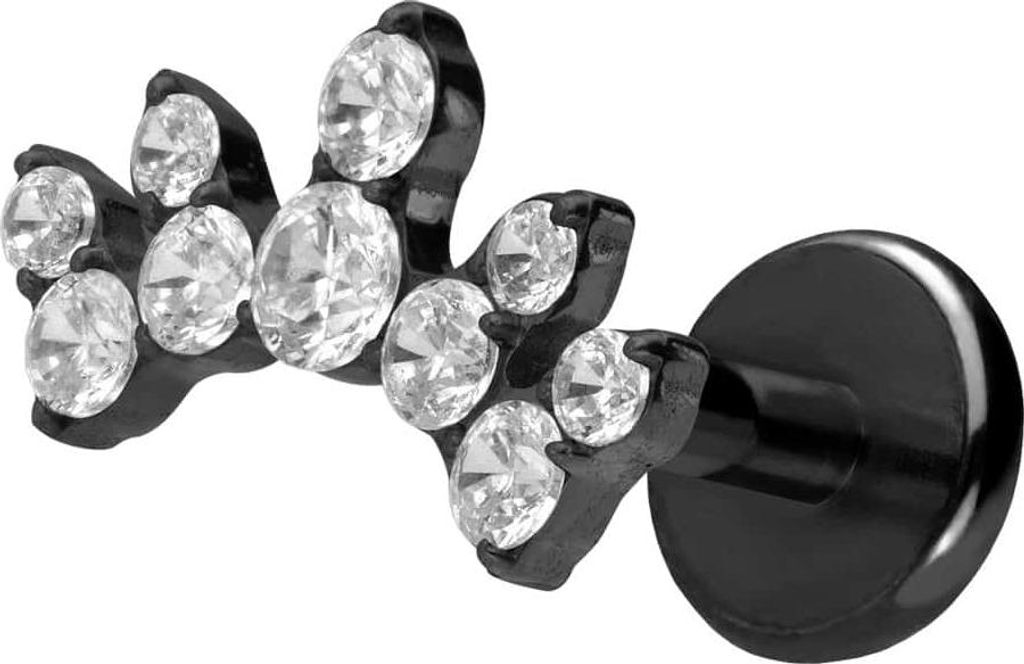 Ohrpiercing, Nasenpiercing Titan Labret mit Push Fit KRISTALLBOGEN Schwarz Stablänge: 8mm | Stabstärke: 1mm