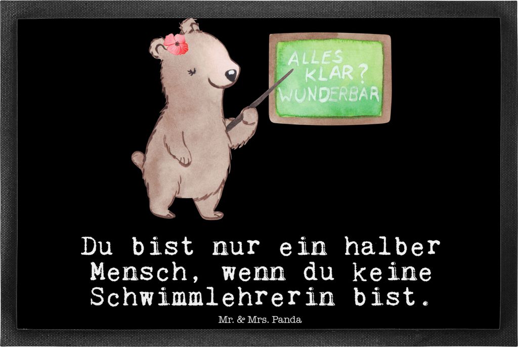 Mr. & Mrs. Panda Türvorleger Schwimmlehrerin Herz 40 x 60 cm - Schwarz - Geschenk, Schmutzmatte, Beruf, Fussmatte, fußmatte, Schwimmschule, Spruc...
