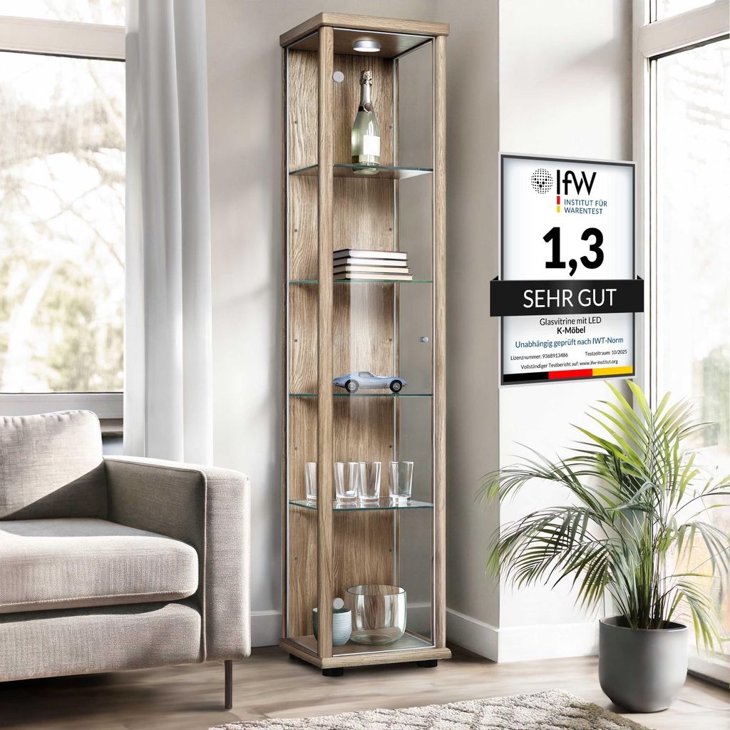 K-Möbel Glasvitrine stehend in Sonoma Eiche (176x37x33 cm) Produktbild 