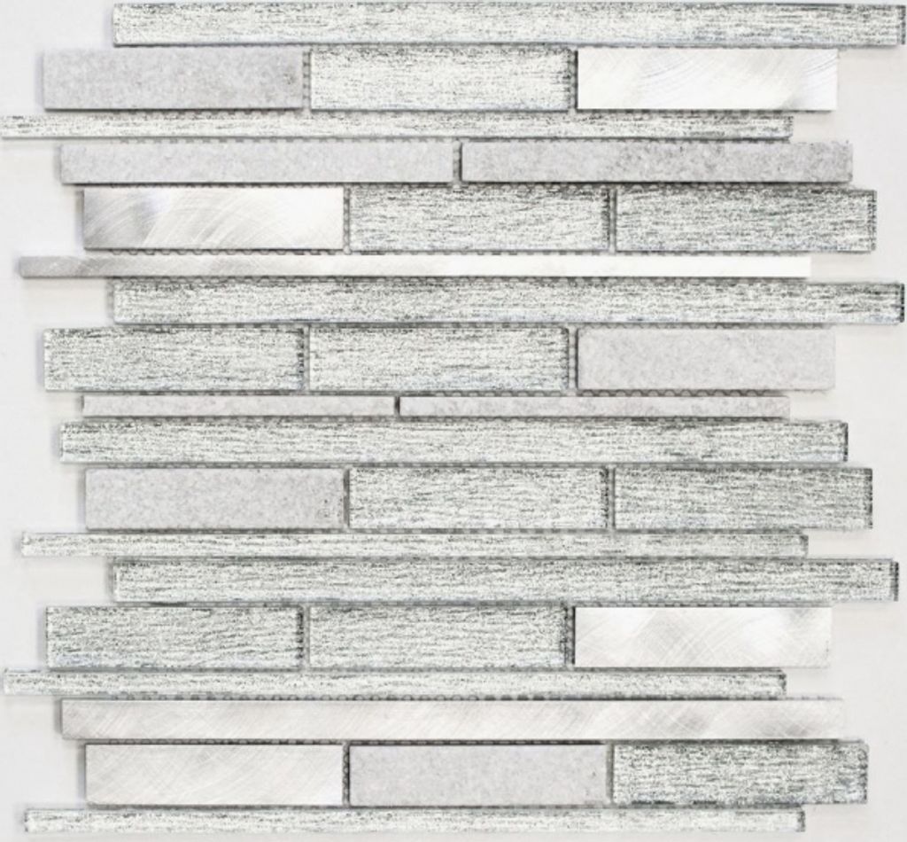 Mosaikfliese Transluzent Aluminium weiß silber schwarz Verbund Glasmosaik Crystal Stein Alu weiß silber MOS49-GV64