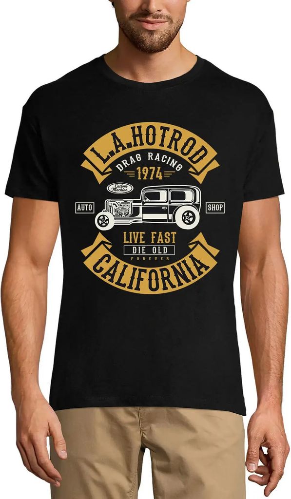 Herren Grafik T-Shirt La hotrod drag racing 1974 - schnell leben alt sterben – La Hotrod Drag Racing 1974 - Live Fast Die Old – Geschenk 50.